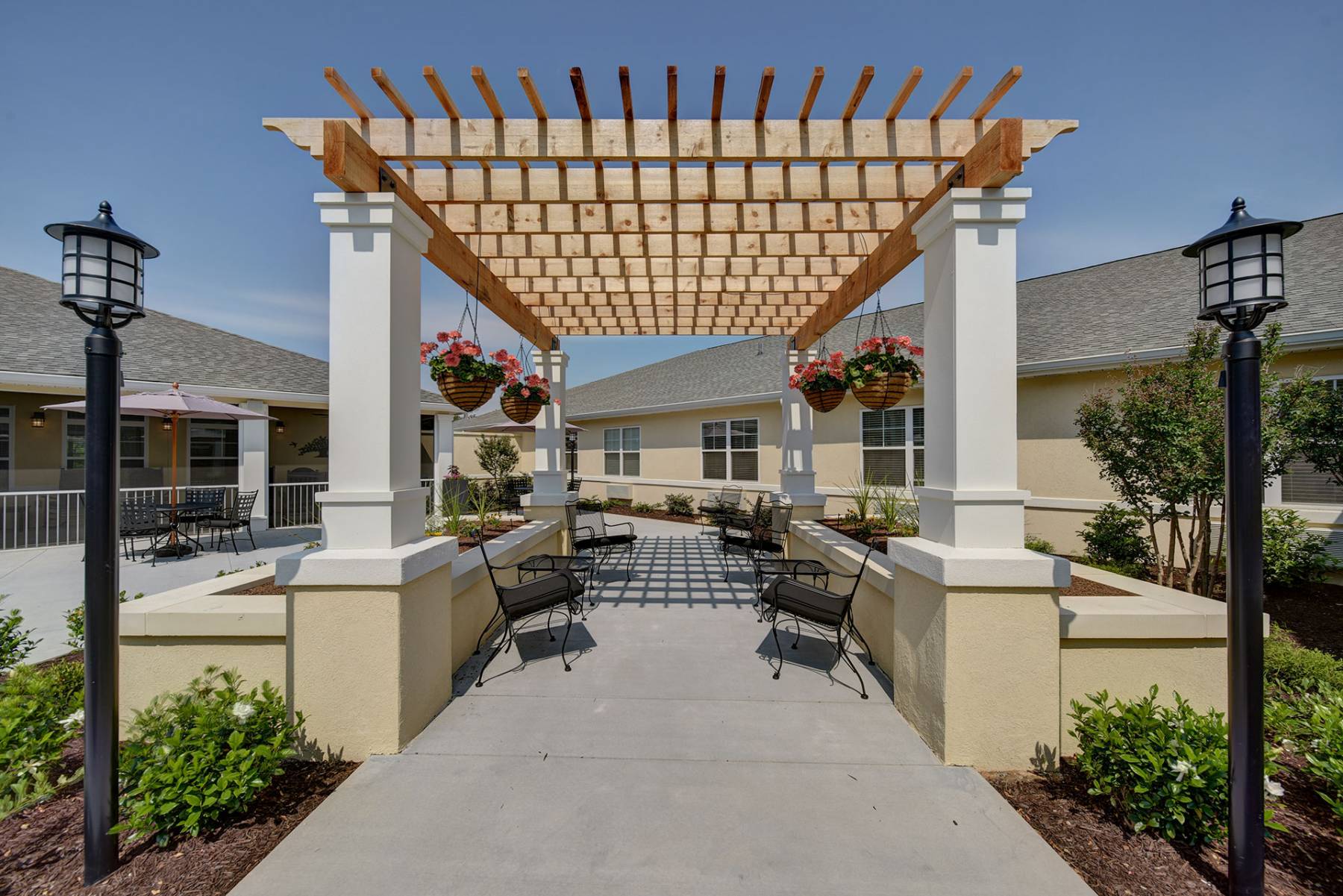 Assisted Living Apartments Community Patio with Trellis